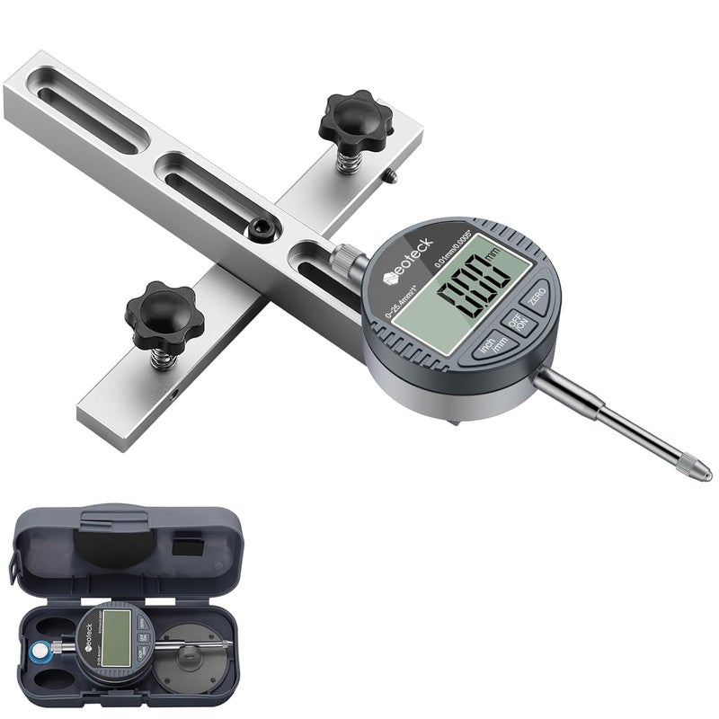 Neoteck 0-1'' Digital Dial Indicator Table Saw Gauge Suitable for Table Saws with a Groove Width of 3/4" (19mm) or more for Aligning and Calibrating Work,Shop Machinery,Band Saw and Drill Press-Silver - Image 1